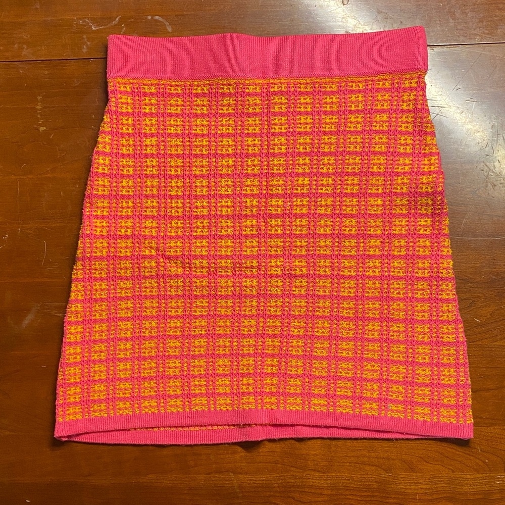 Vibrant Pink and Orange High Waisted Knit Mini Skirt